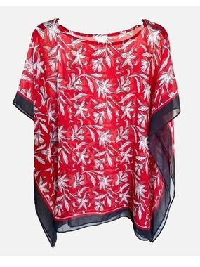 Talbots Swim Cover Up Sheer Poncho Top Red White Navy Floral Size S M